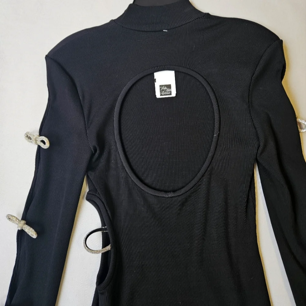 NEW $985 Mach & Mach Crystal-Embellished Cut-Out Minidress - Picture 10 of 16